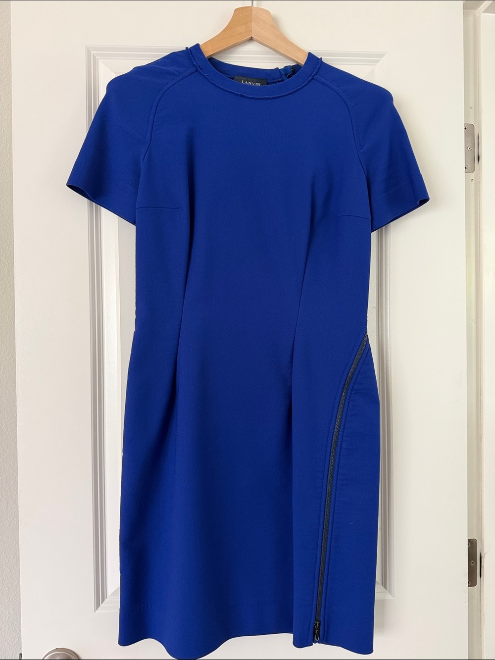 Lanvin Cobalt Blue Short-Sleeve Midi Sheath Dress